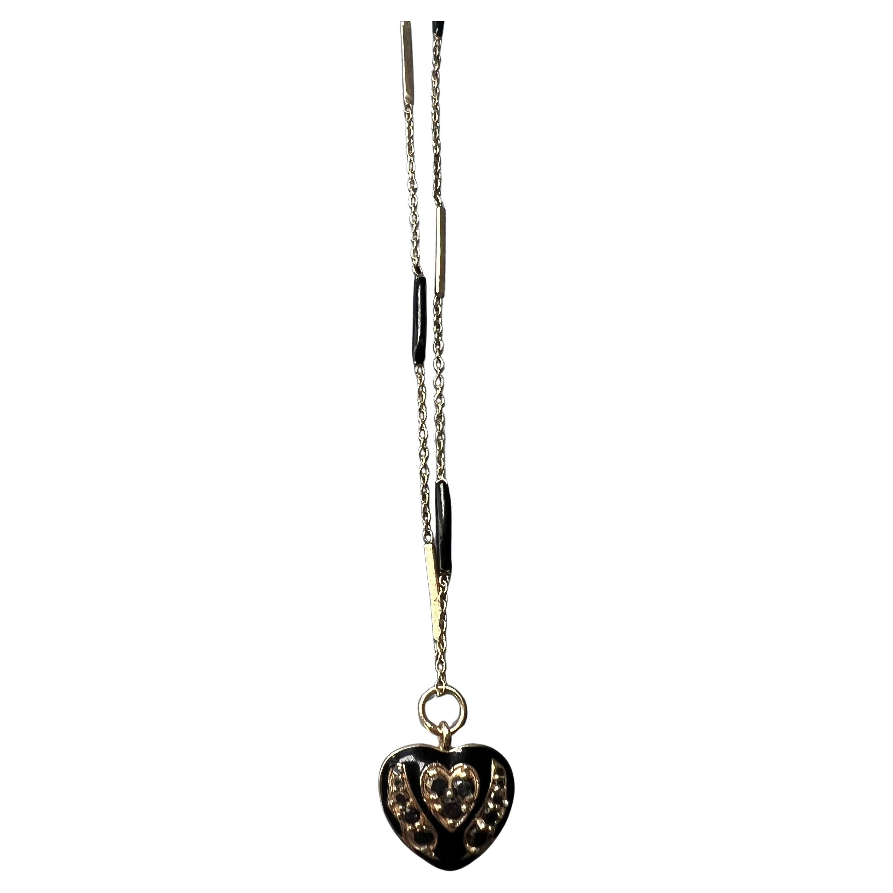 Herz Schwarz Diamant Halskette Schwarz Emaille