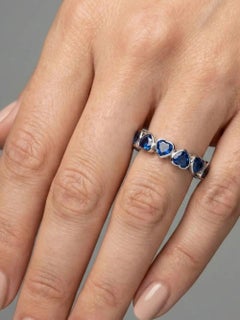 Heart Blue Sapphire 14K White Gold (18K Custom) Bezel Eternity Ring