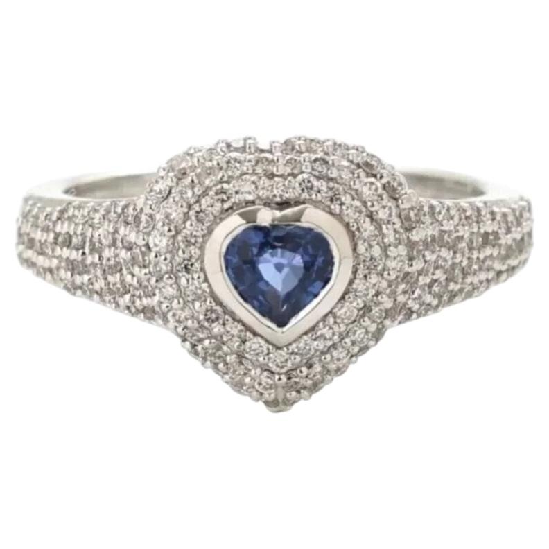Heart Blue Sapphire 14K White Gold (18K Custom) Diamond Halo Ring