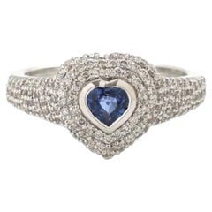 Heart Blue Sapphire 14K White Gold (18K Custom) Diamond Halo Ring