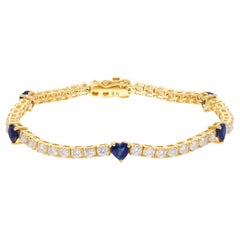 Corazón Zafiro Azul Piedra Preciosa Pulsera de Tenis Diamante 18kt Joyería de Oro Amarillo