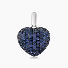 Heart Blue Sapphire Pave Set 18K White Gold Love Shape Pendant