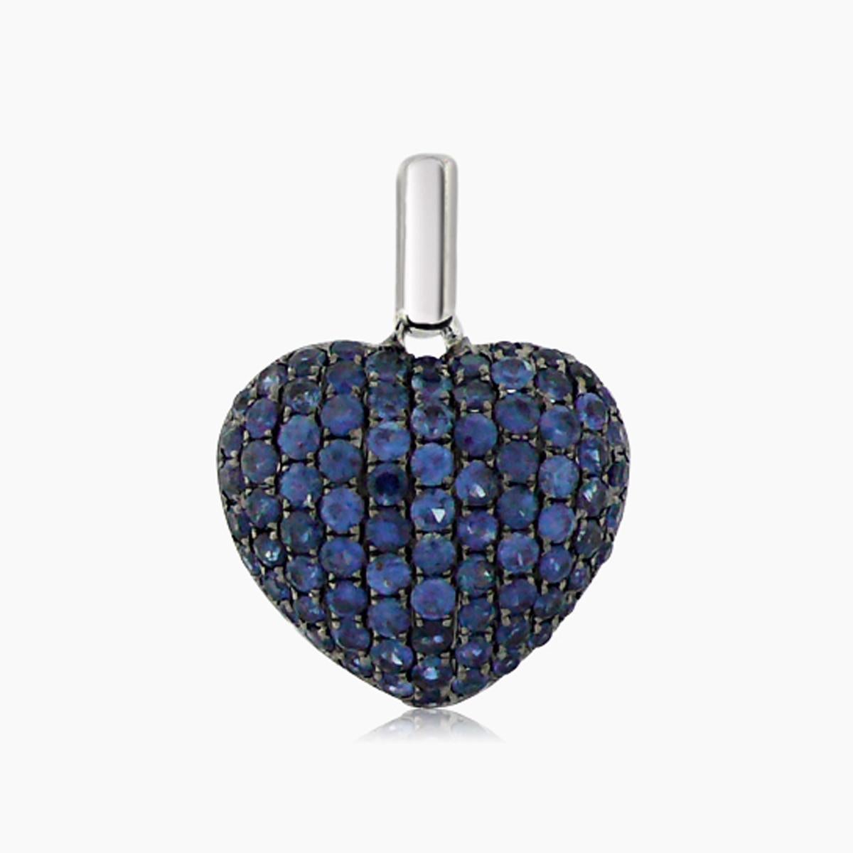 Heart Blue Sapphire Pave Set 18K White Gold Love Shape Pendant In New Condition For Sale In Oakton, VA