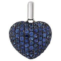 Heart Blue Sapphire Pave Set 18K White Gold Love Shape Pendant