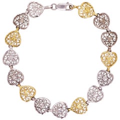 Bracciale a cuore in oro e argento, 10k, Link a cuore, oro giallo, argento sterling
