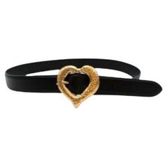 Heart Buckle Black Leather Belt - Size 85