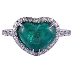 Used Heart Cabochon Colombian Emerald Ring