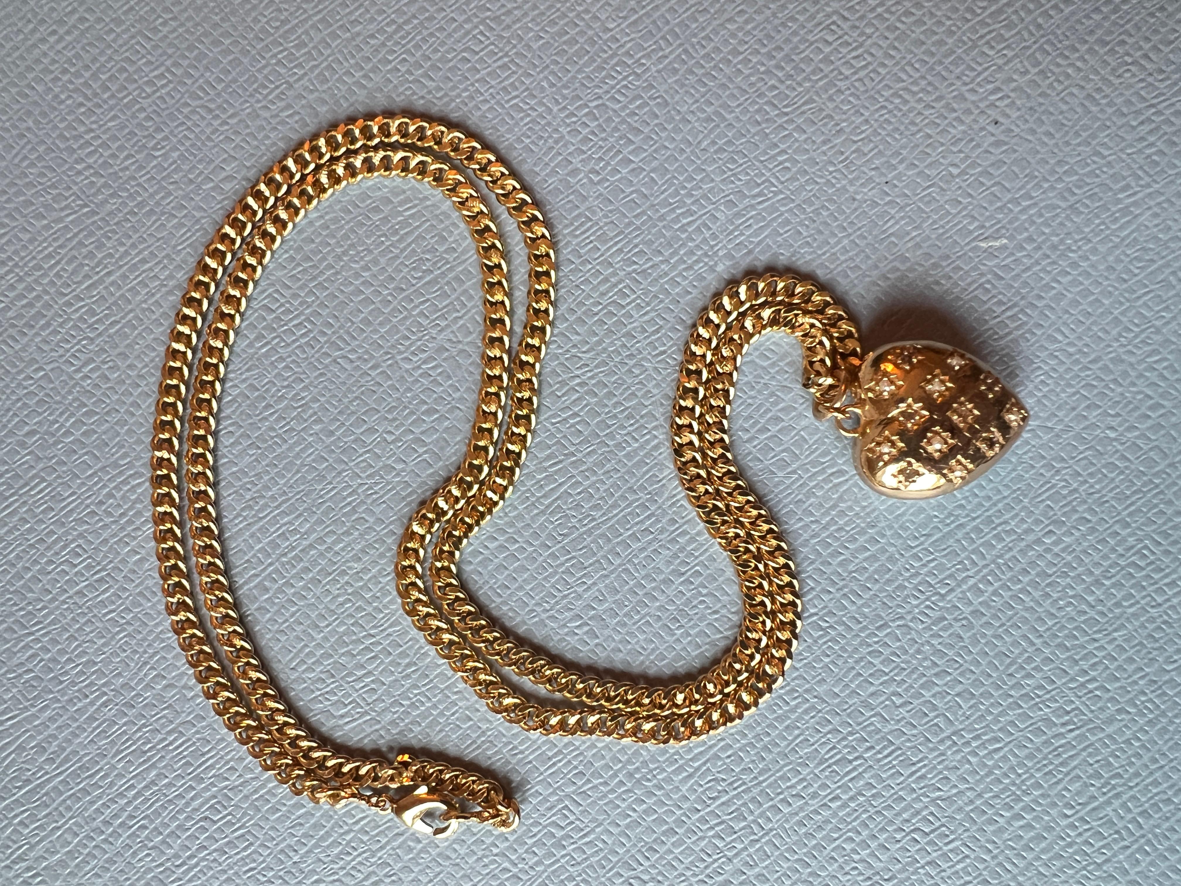 Heart Chain Necklace White Diamond White Pearl Victorian Style Puffy Heart For Sale 6