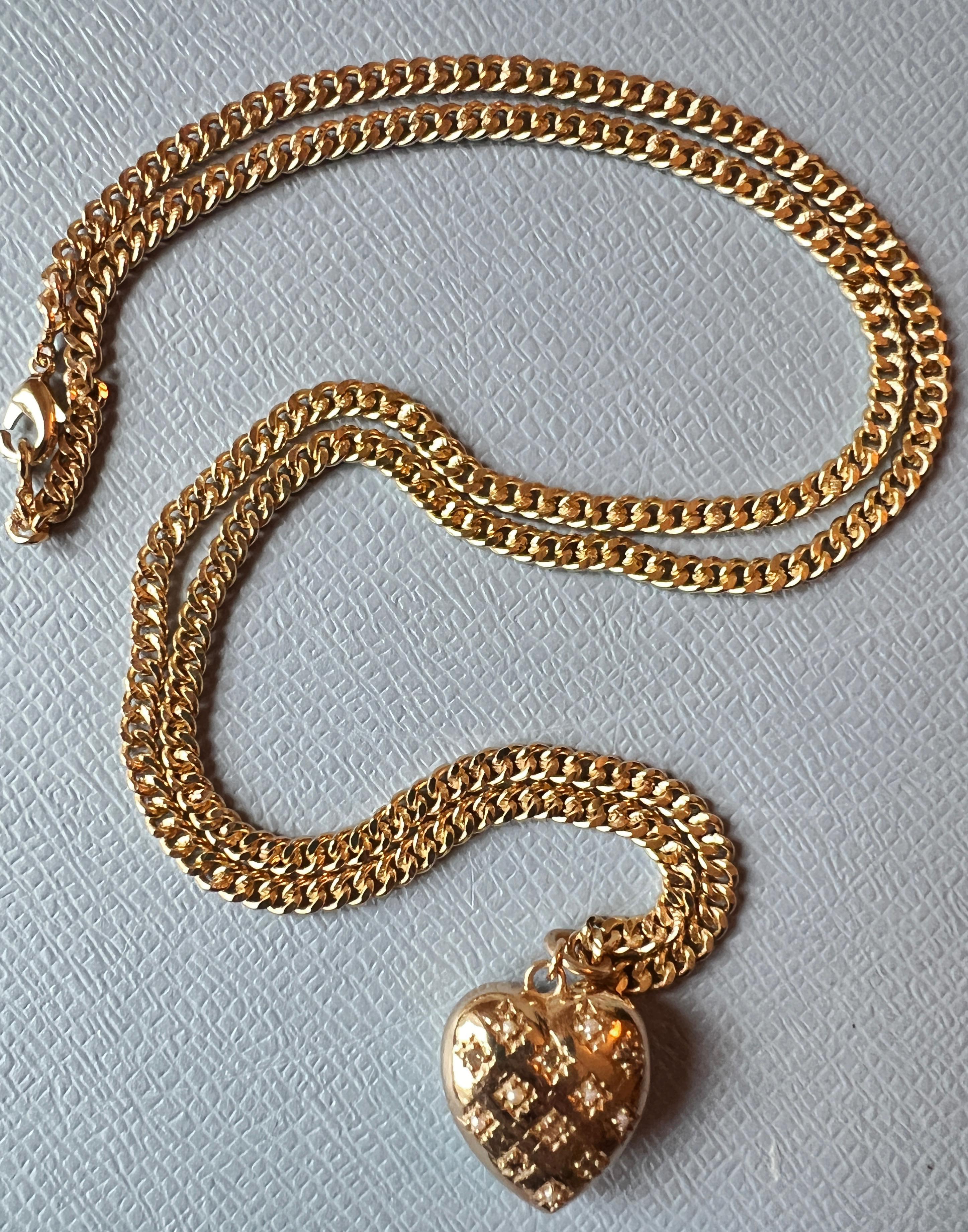 Heart Chain Necklace White Diamond White Pearl Victorian Style Puffy Heart For Sale 7