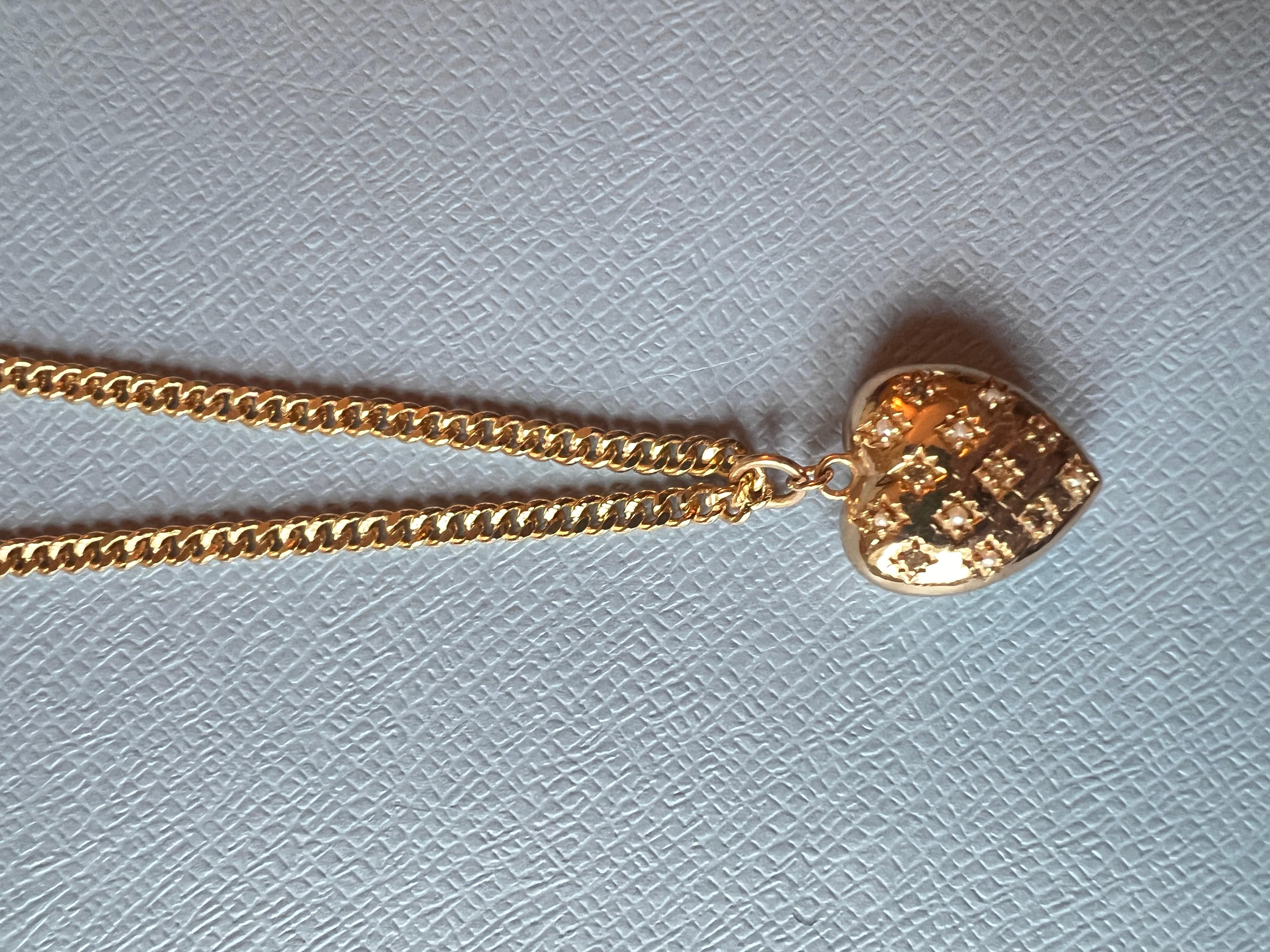 Women's Heart Chain Necklace White Diamond White Pearl Victorian Style Puffy Heart For Sale