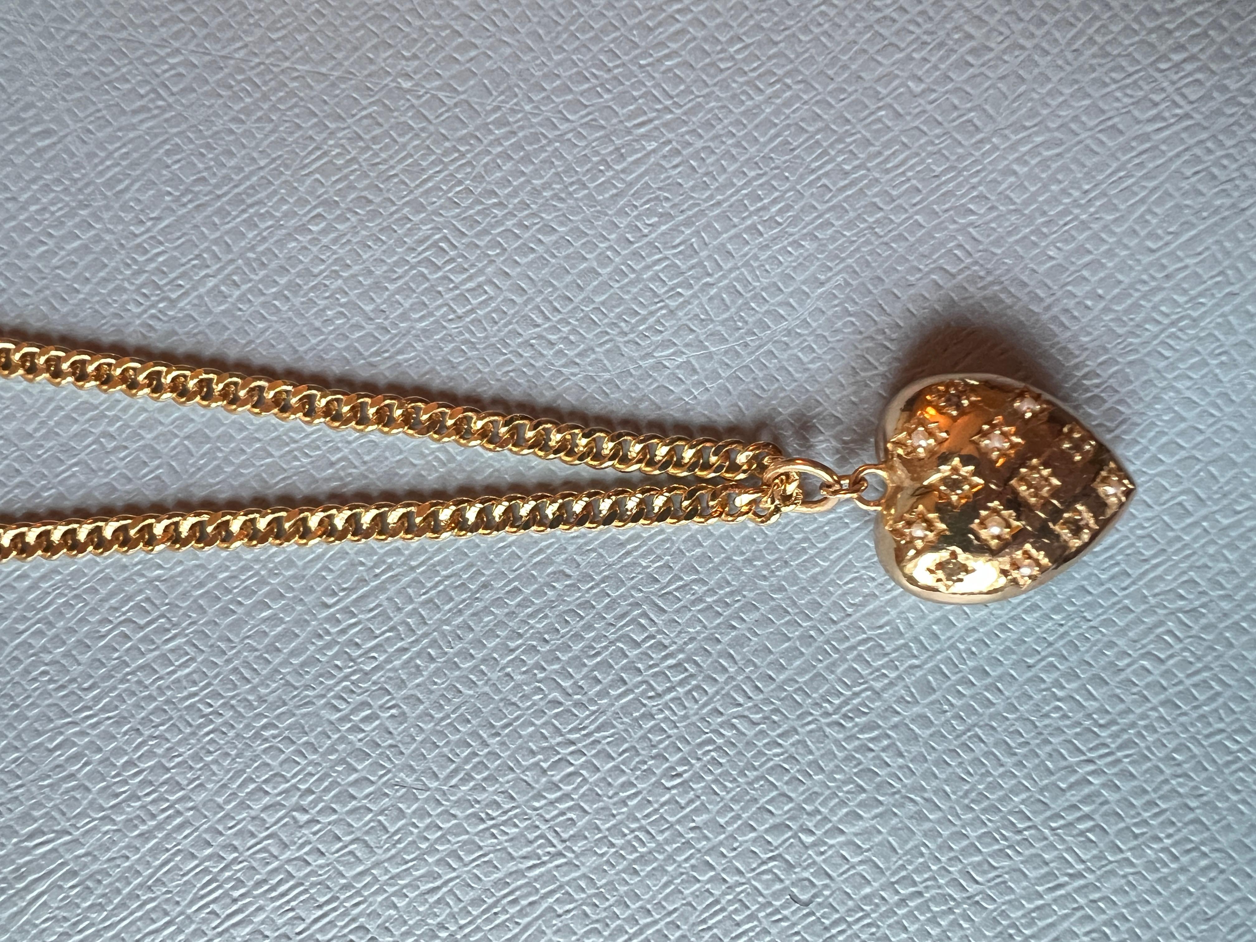 Heart Chain Necklace White Diamond White Pearl Victorian Style Puffy Heart For Sale 1