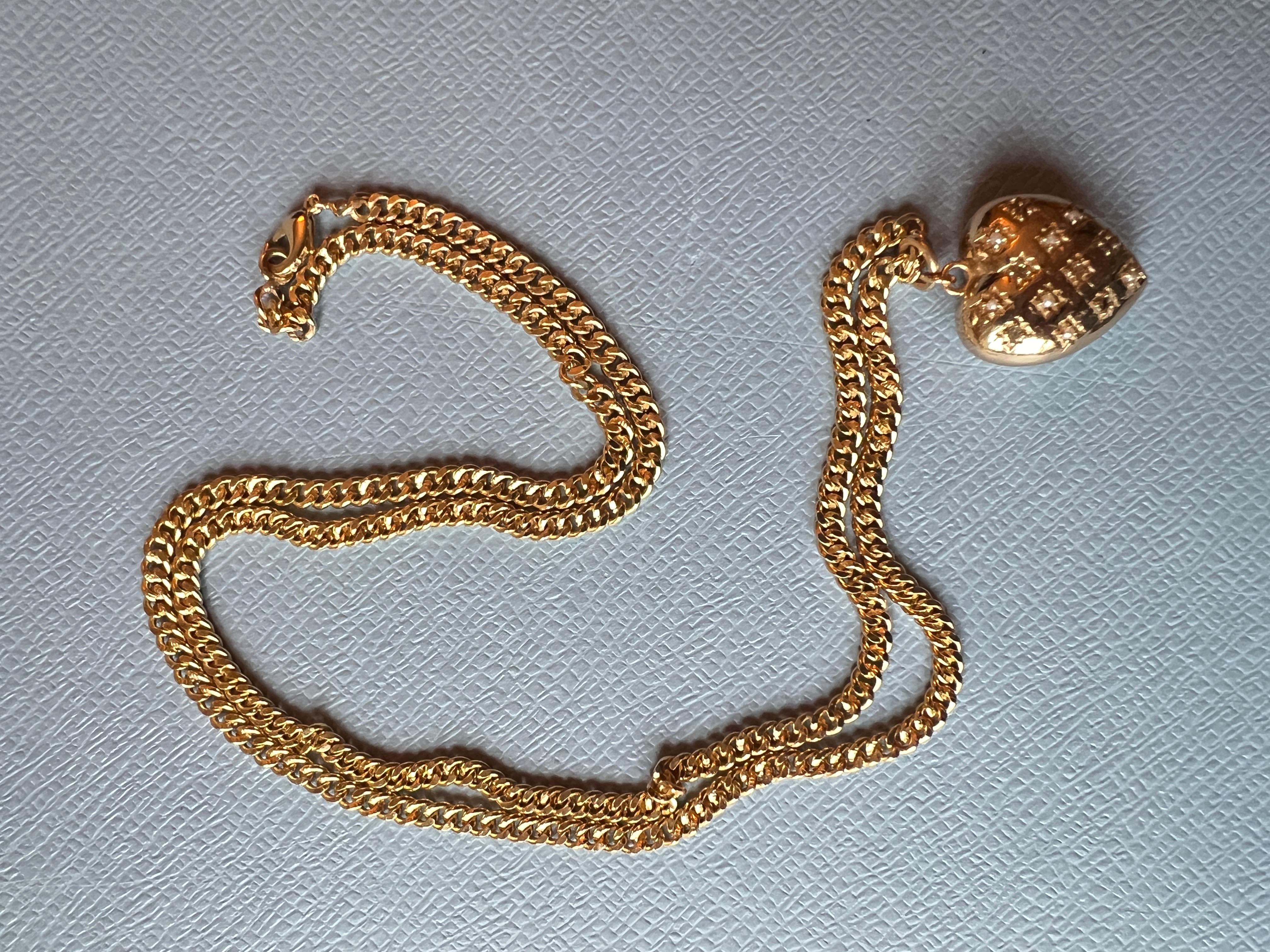 Heart Chain Necklace White Diamond White Pearl Victorian Style Puffy Heart For Sale 4
