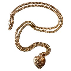 Heart Chain Necklace White Diamond White Pearl Victorian Style Puffy Heart