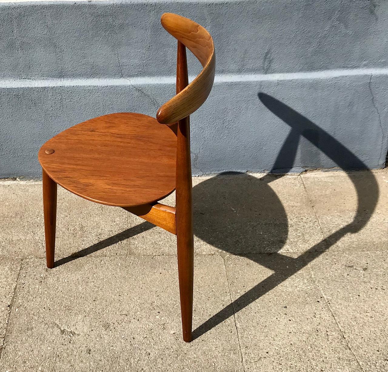 Danish Heart Chair in Oak & Teak by Hans Jorgen Wegner for Fritz Hansen, 1950s