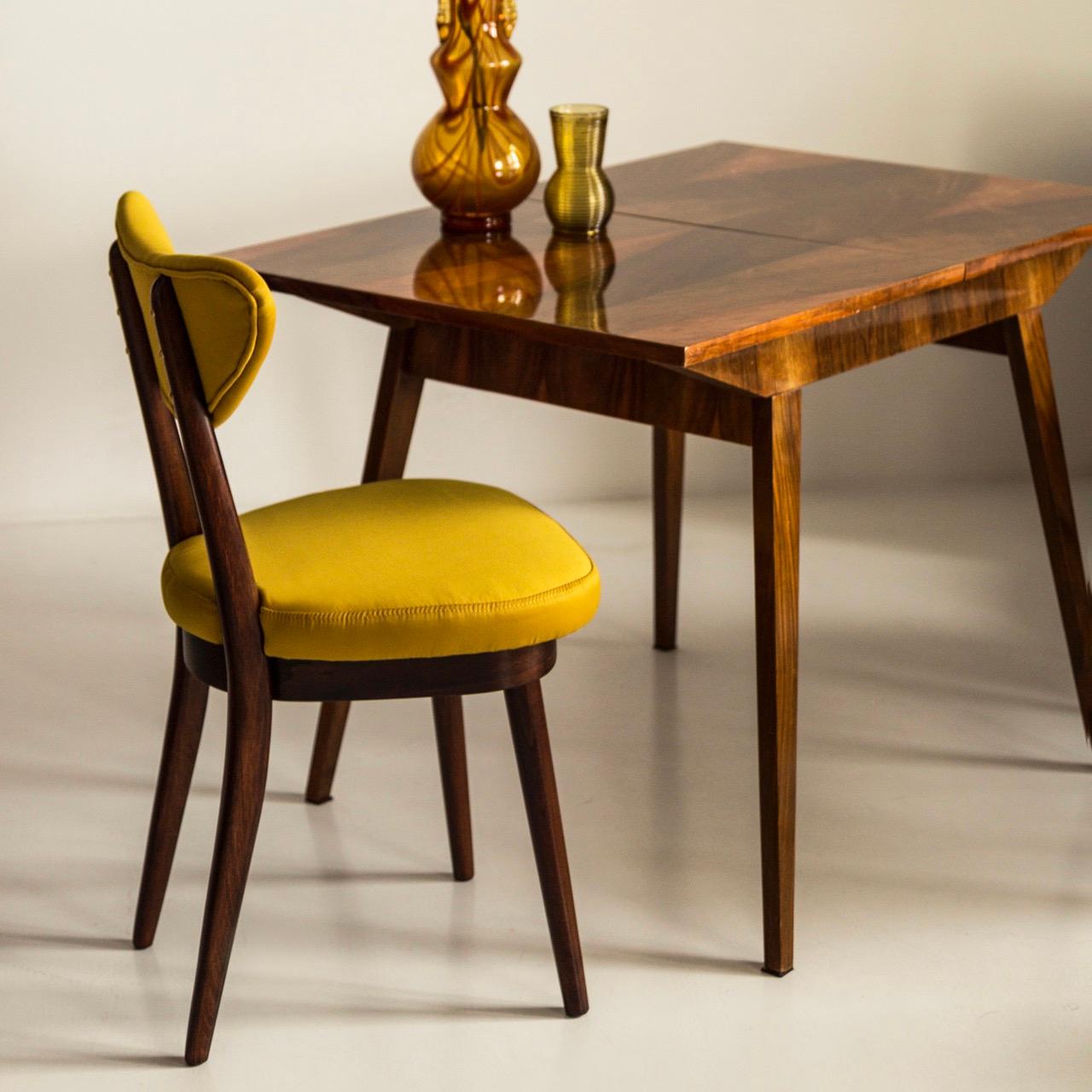 Hand-Crafted Heart Chair in Yellow Dedar Gildo by Vintola Studio, Beechwood Upholstered Seat For Sale