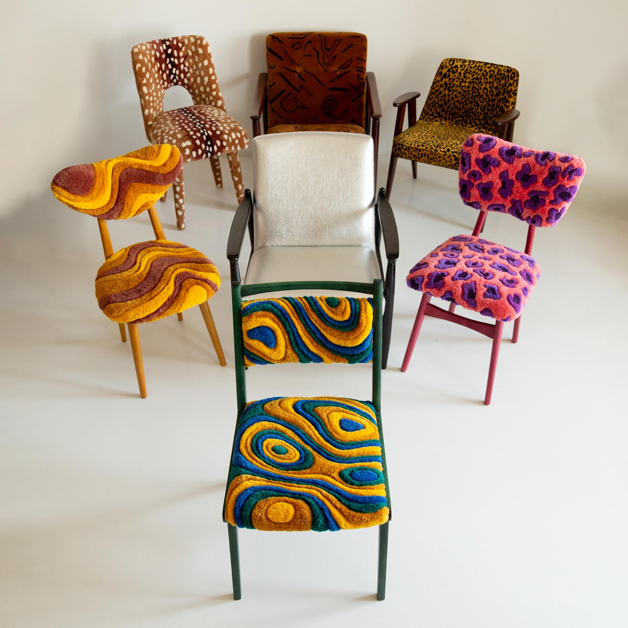 Chaise Heart de Vintola Studio en laine jaune, assise multicolore tuftée à la main Neuf - En vente à New York, NY