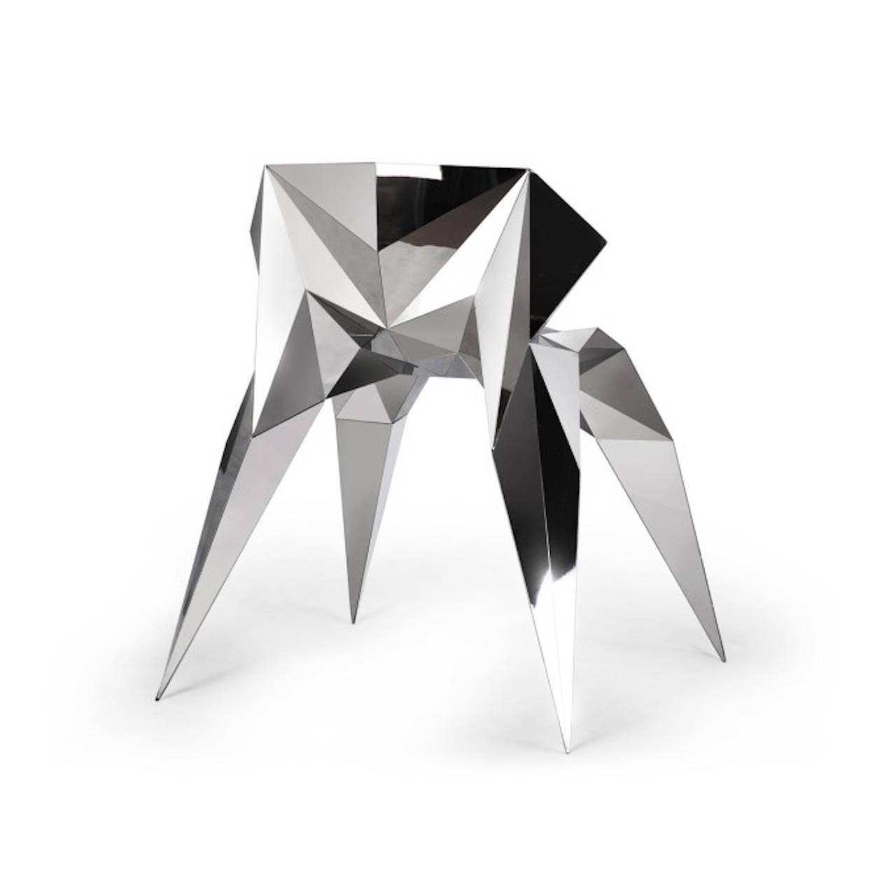 Chinese Heart Chair with Mirror Finish Stainless Steel by Zhoujie Zhang For Sale