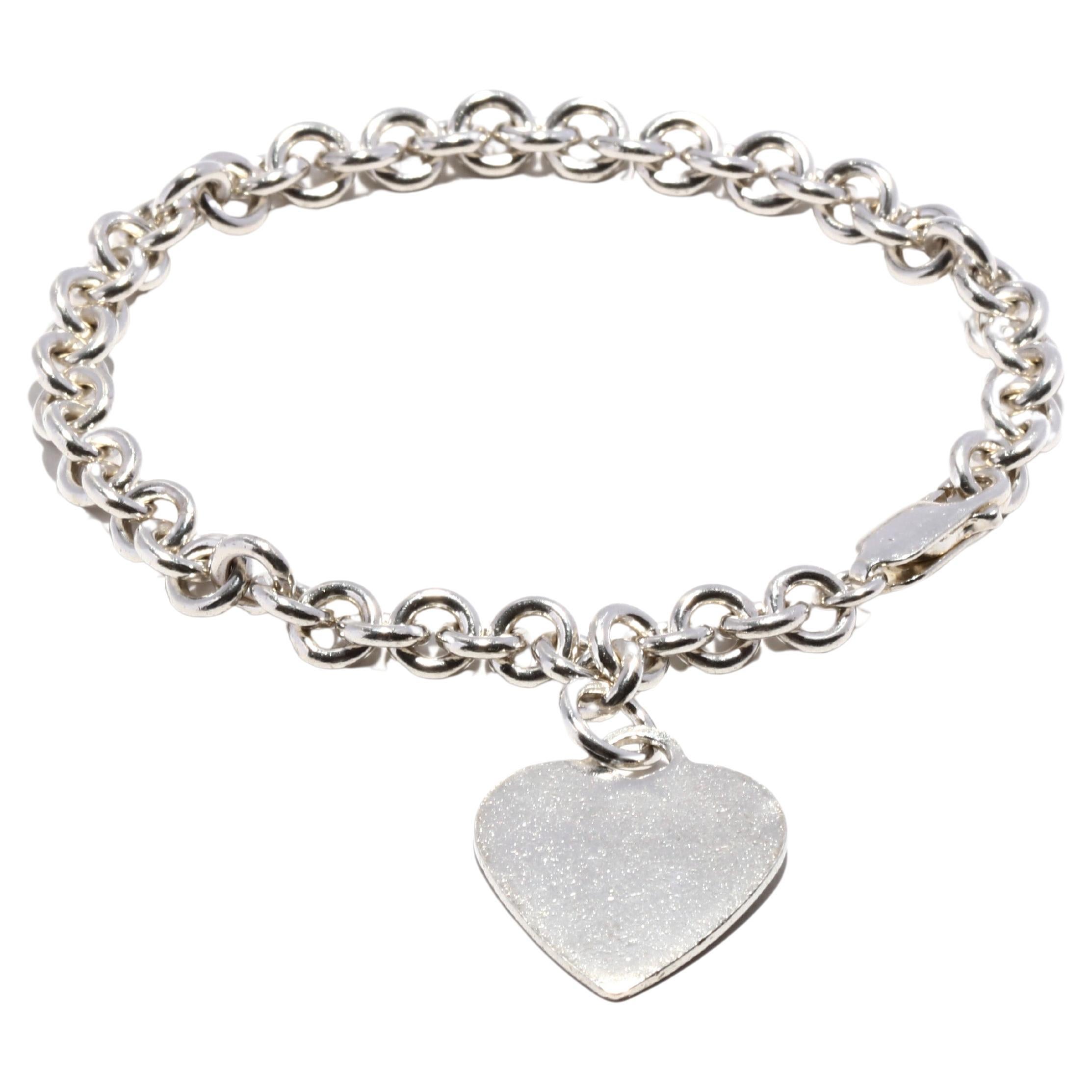 Heart Charm Cable Bracelet, Sterling Silver, Length 7.25 inches, Heart Lock