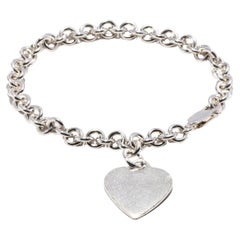 Heart Charm Cable Bracelet, Sterling Silver, Length 7.25 inches, Heart Lock 