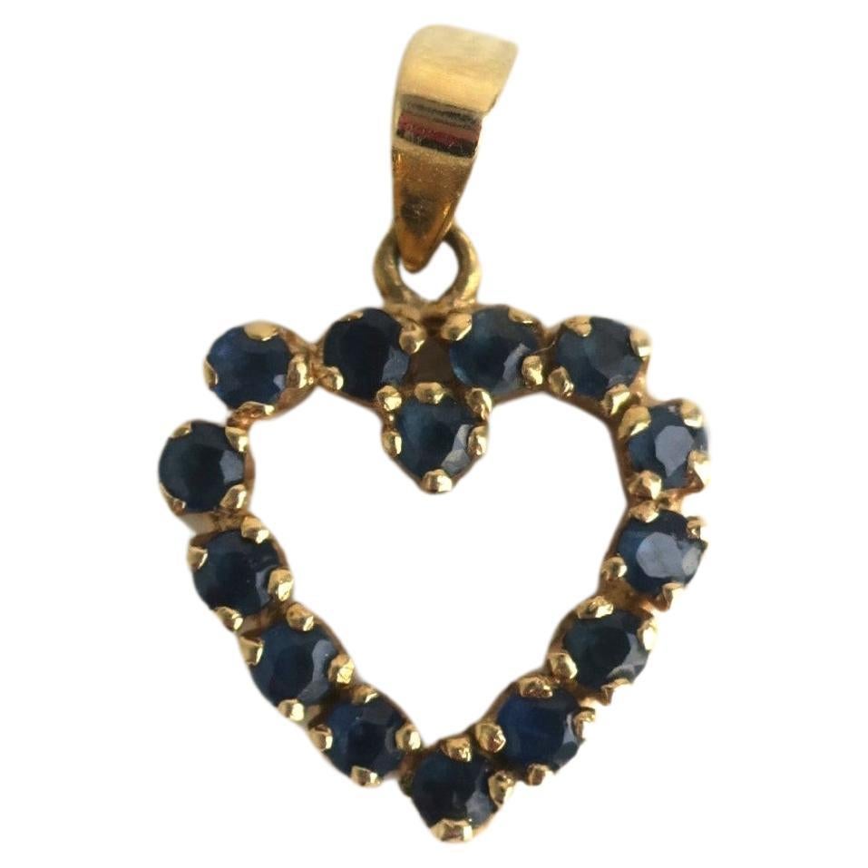 Heart Charm Pendant Blue Sapphires 14-Karat Gold