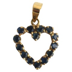 Heart Charm Pendant Blue Sapphires 14-Karat Gold