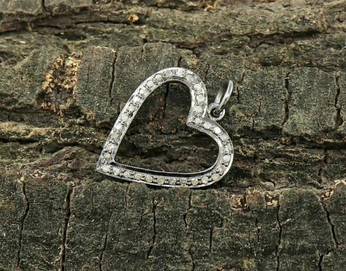 Heart Charm Pendant Pave Diamond 925 Silver Minimalist Pendant Birthday Gift. For Sale 1