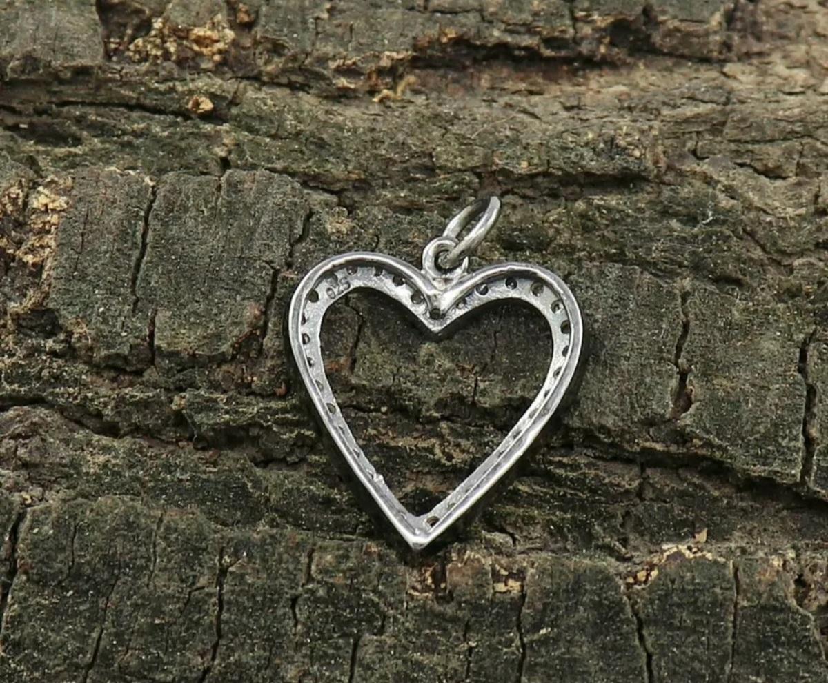 Heart Charm Pendant Pave Diamond 925 Silver Minimalist Pendant Birthday Gift. For Sale 2