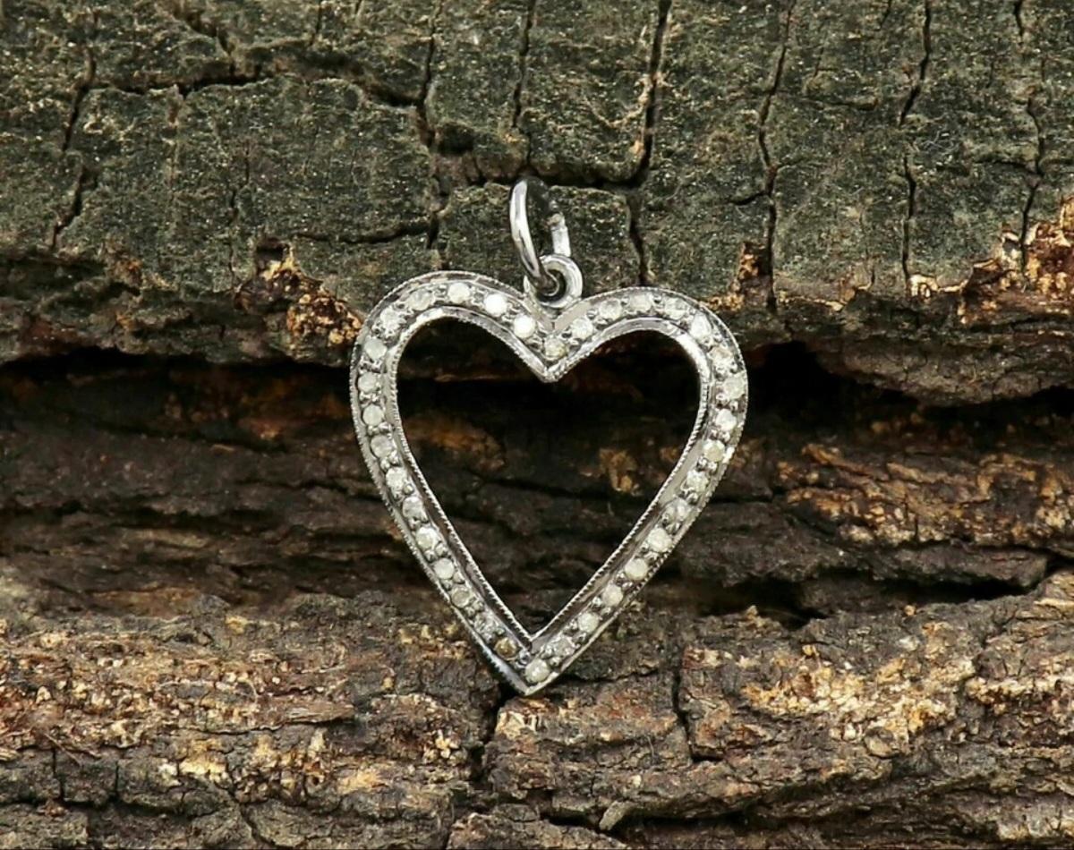 Heart Charm Pendant Pave Diamond 925 Silver Minimalist Pendant Birthday Gift. For Sale 3