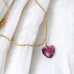 Heart Charm Pendant Solid 14k Yellow Gold Jewelry Tourmaline Gemstone Pendant