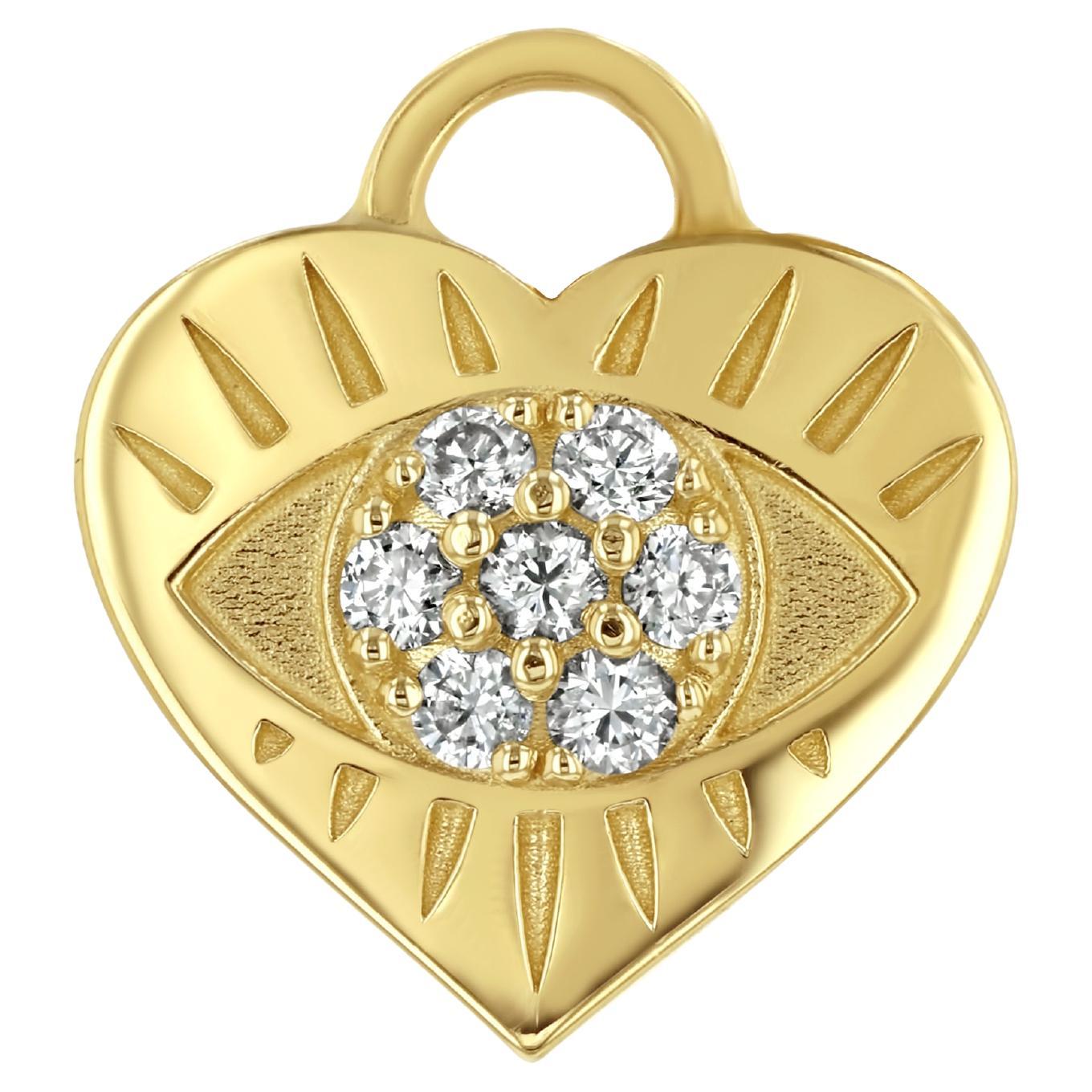 Boucle d'oreille pendante avec breloque en forme de coeur et diamant Eye Love en vente