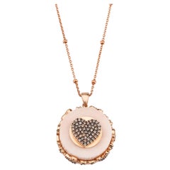 Heart Charm Pink Marble Necklace With 14k Rose Gold and .78ct Brown Diamonds