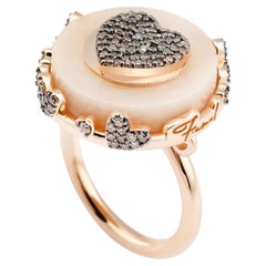 Heart Charm Pink Marble Ring with 18k Rose Gold and 0.78ct Brown Diamonds