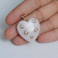 Heart Charm Solid 14k Yellow Gold Natural Diamond Pink Opal Gems Pendant Jewelry