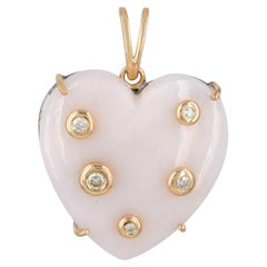 Heart Charm Solid 14k Yellow Gold Natural Diamond Pink Opal Gems Pendant Jewelry