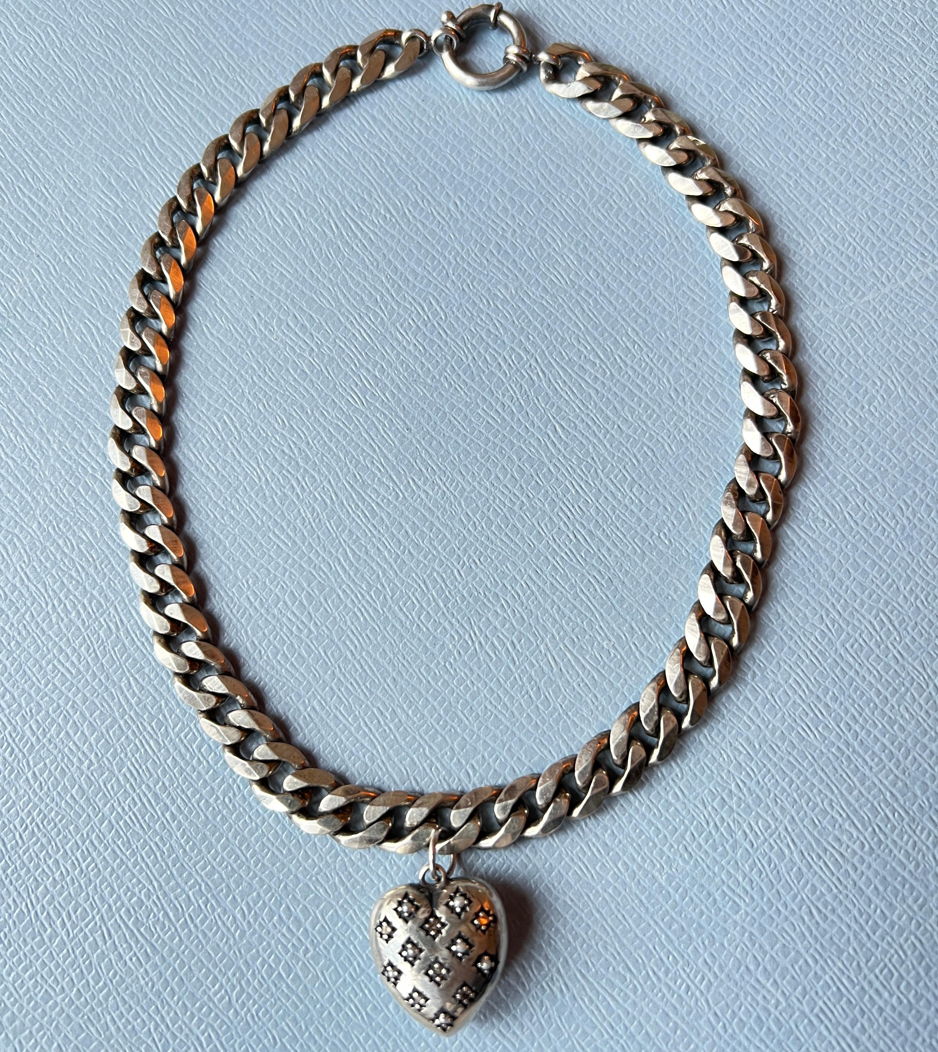 Women's Heart Choker Necklace Silver White Diamond For Sale