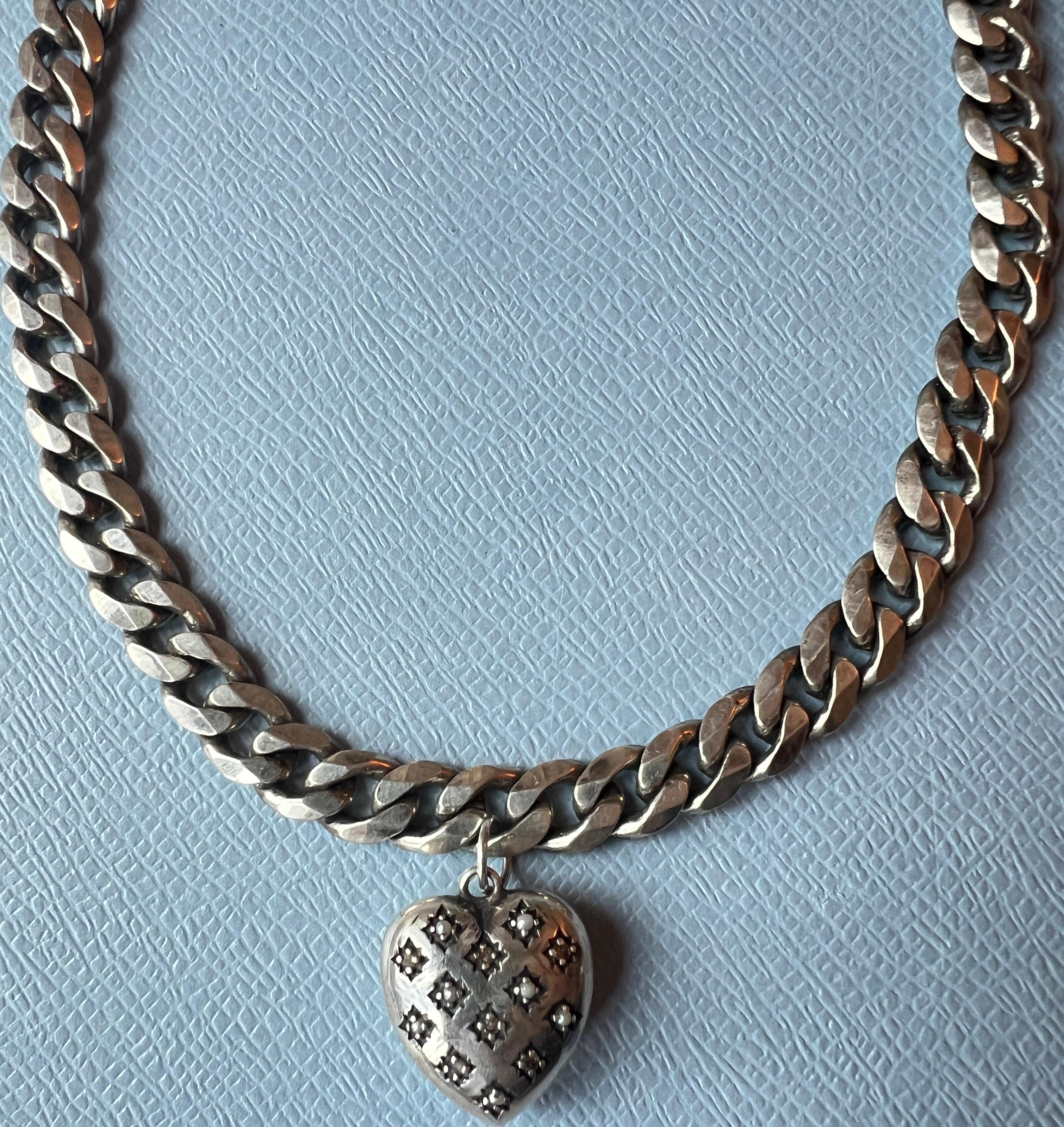 Heart Choker Necklace Silver White Diamond For Sale 1