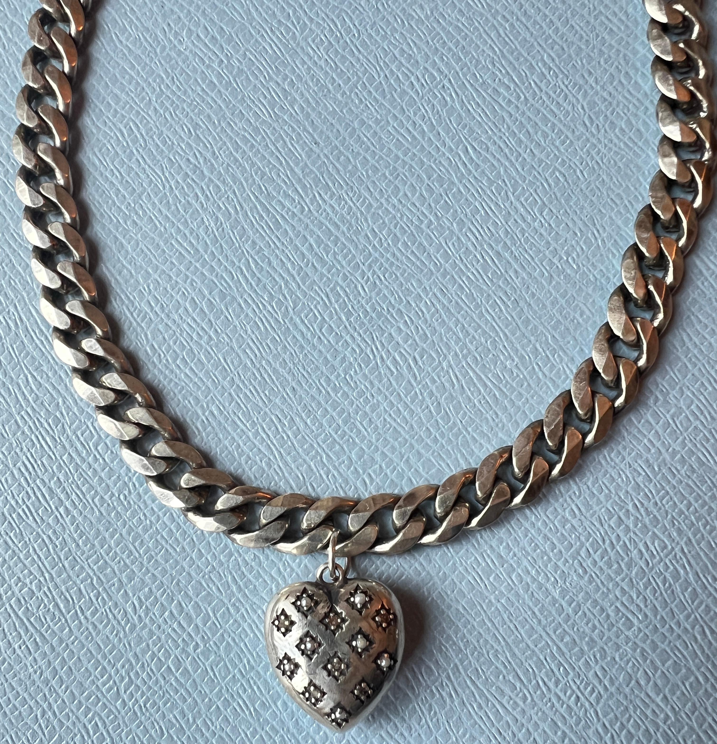 Heart Choker Necklace Silver White Diamond For Sale 2