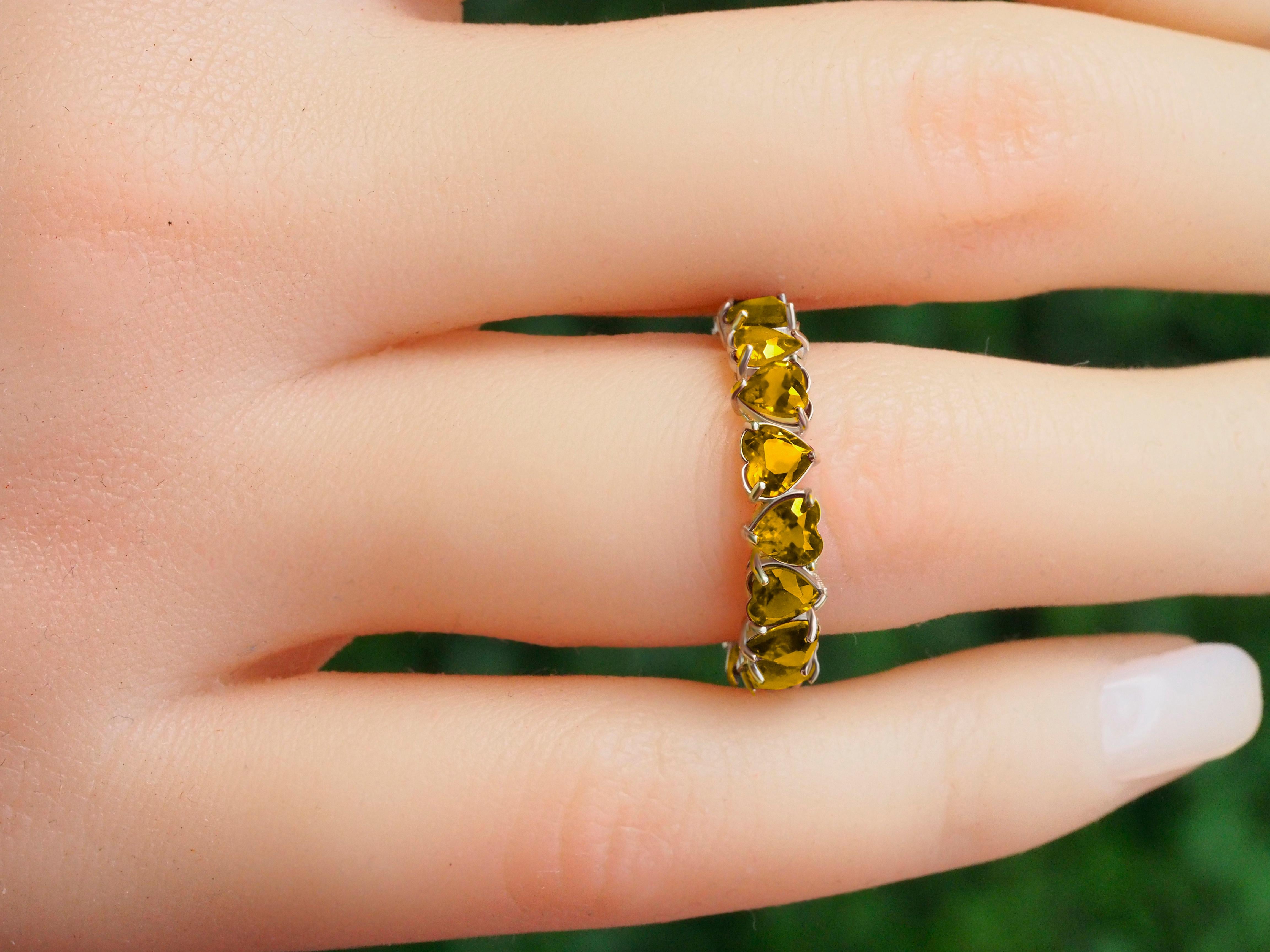 Heart citrine Eternity Ring in 14k gold. 
Heart Shaped Eternity Band. Wedding Band. Heart citrine Stacking Ring. Valentine gift. Love ring.

Metal: 14k gold
Weight: 2.2 g. (depends from size).

Gemstones:
Natural Citrines: weight - approx 7 ct