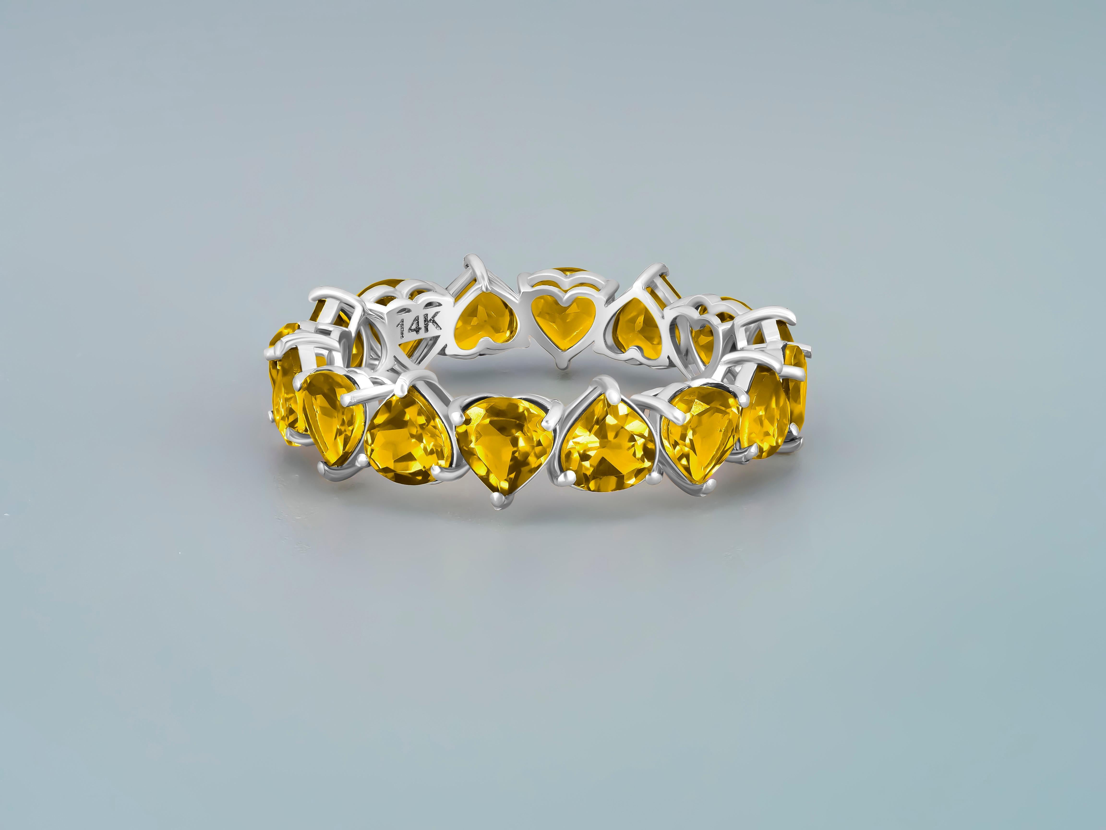 Heart citrine Eternity Ring in 14k gold.  In New Condition For Sale In Istanbul, TR