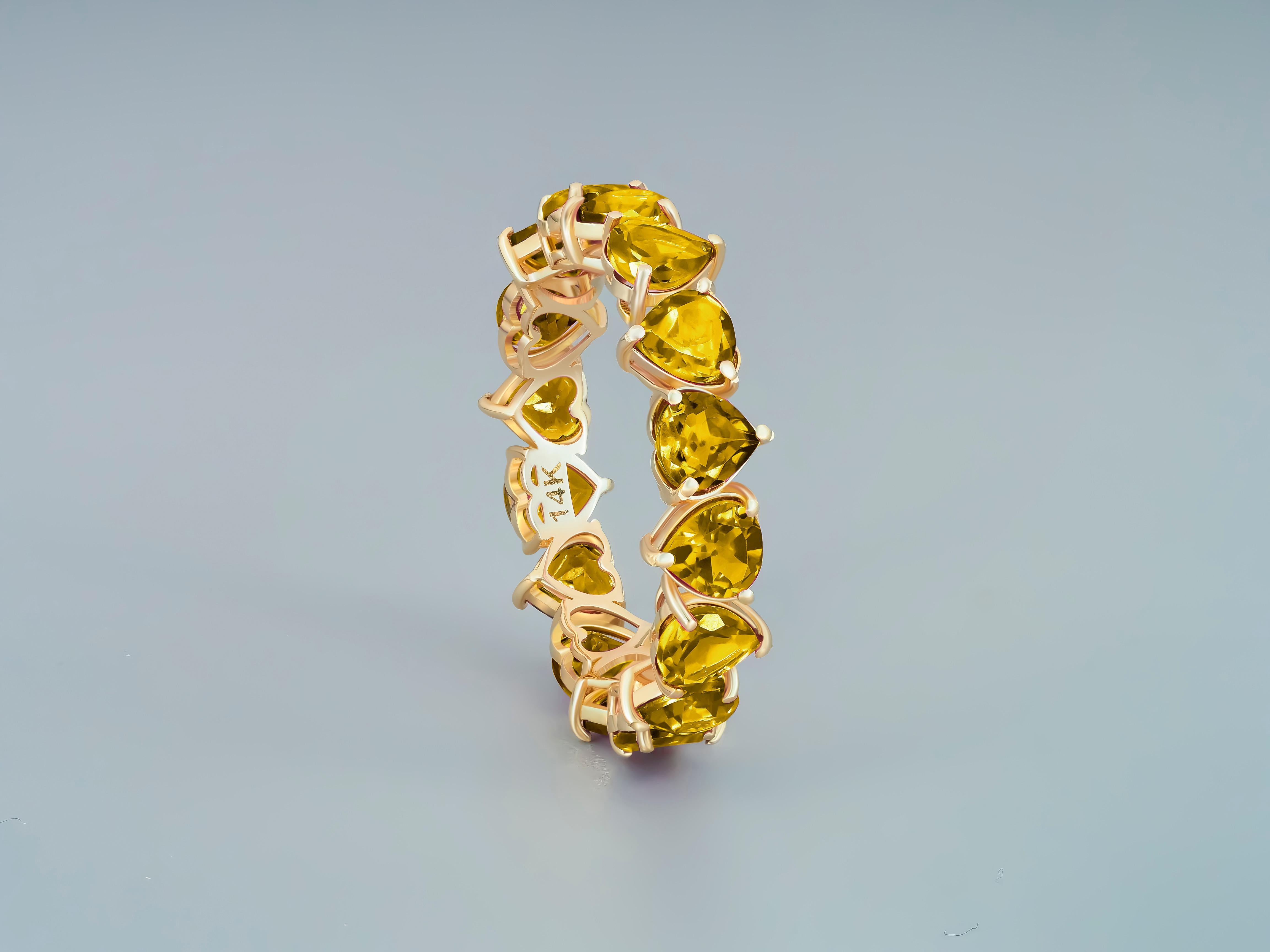 Women's Heart citrine Eternity Ring in 14k gold.  For Sale