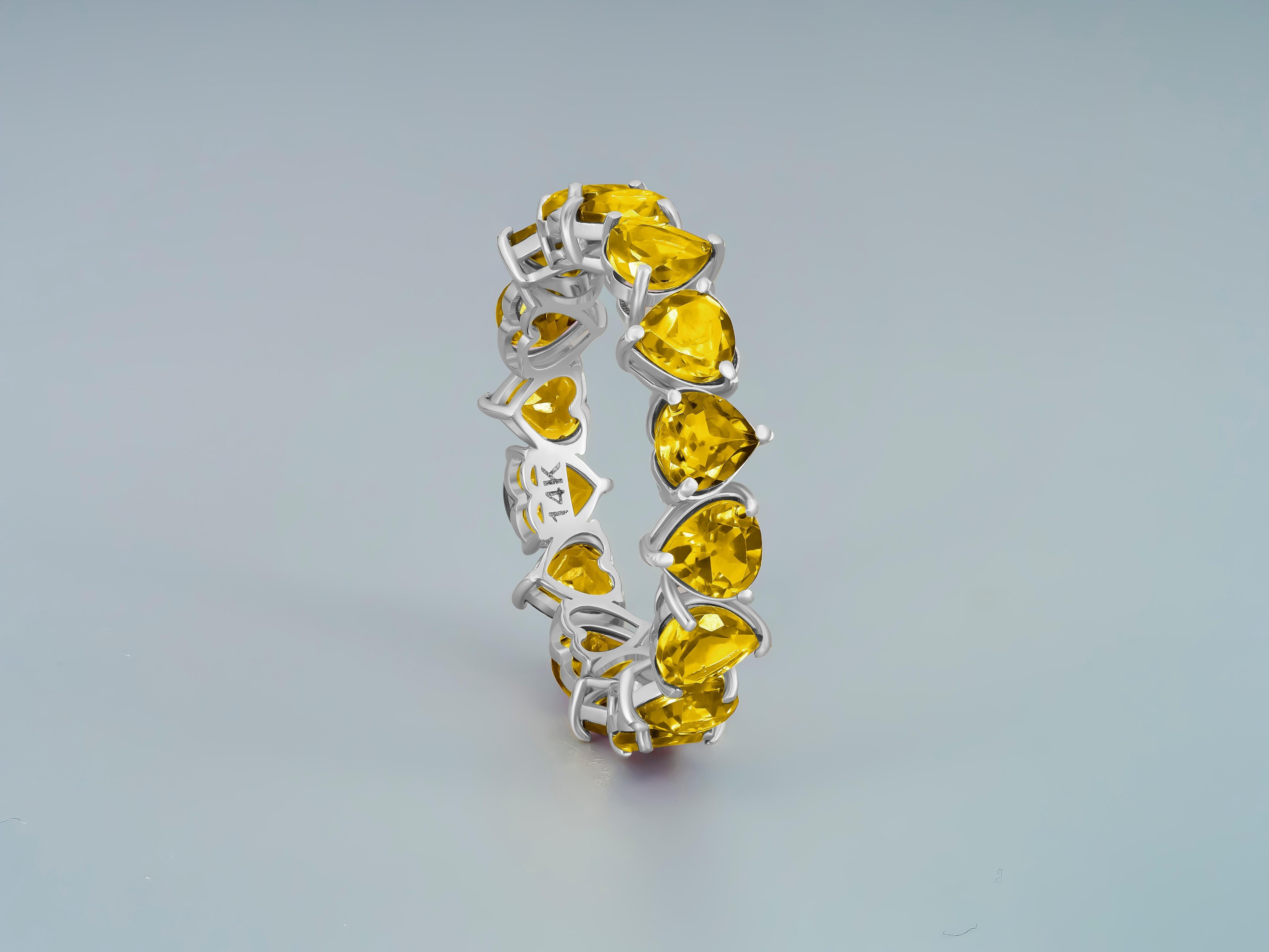 Heart citrine Eternity Ring in 14k gold.  For Sale 1