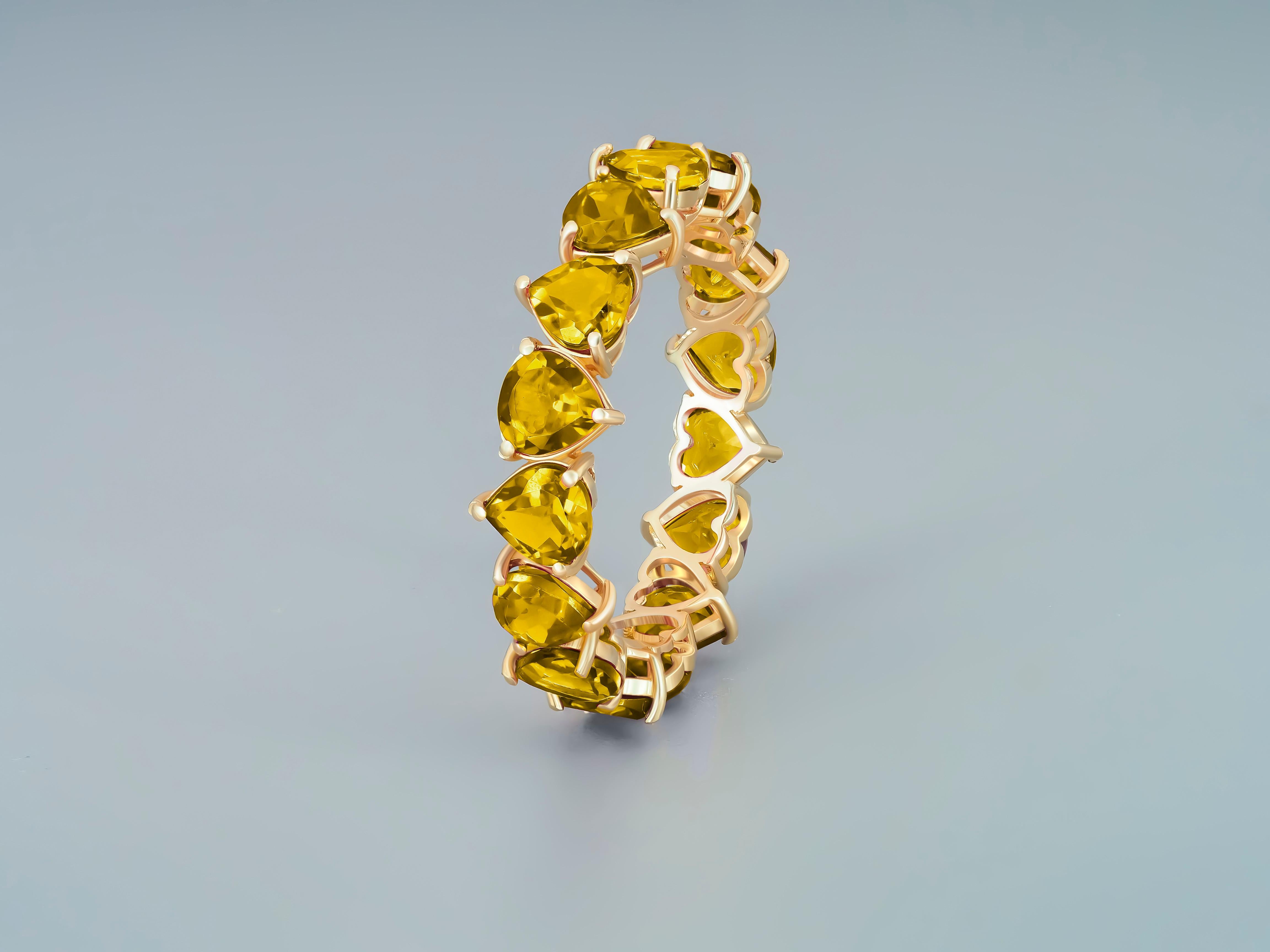 Heart citrine Eternity Ring in 14k gold.  For Sale 2