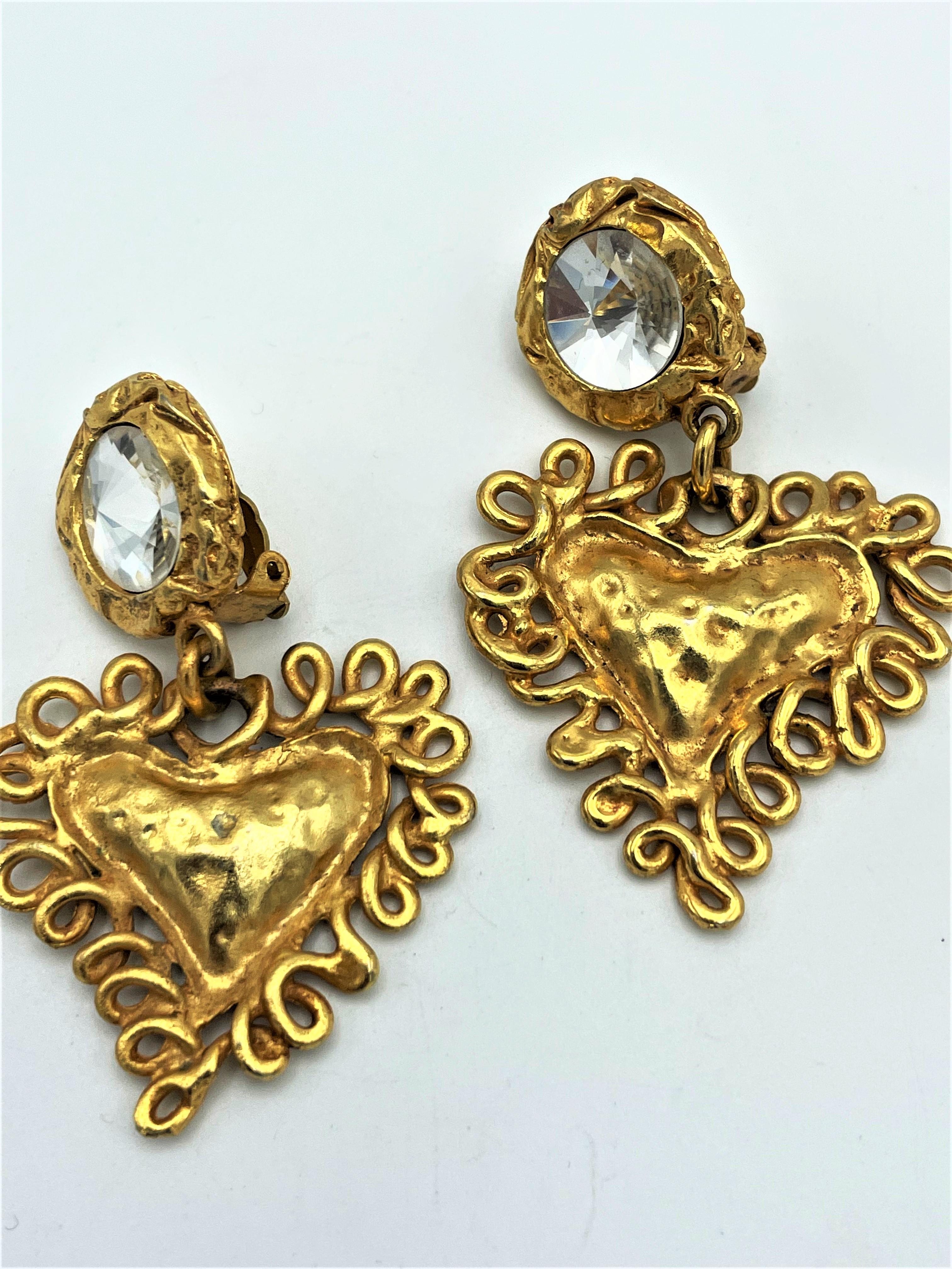 Romantic Heart clip-on earring by Christian Lacroix Paris, gold plated, signed 1980s