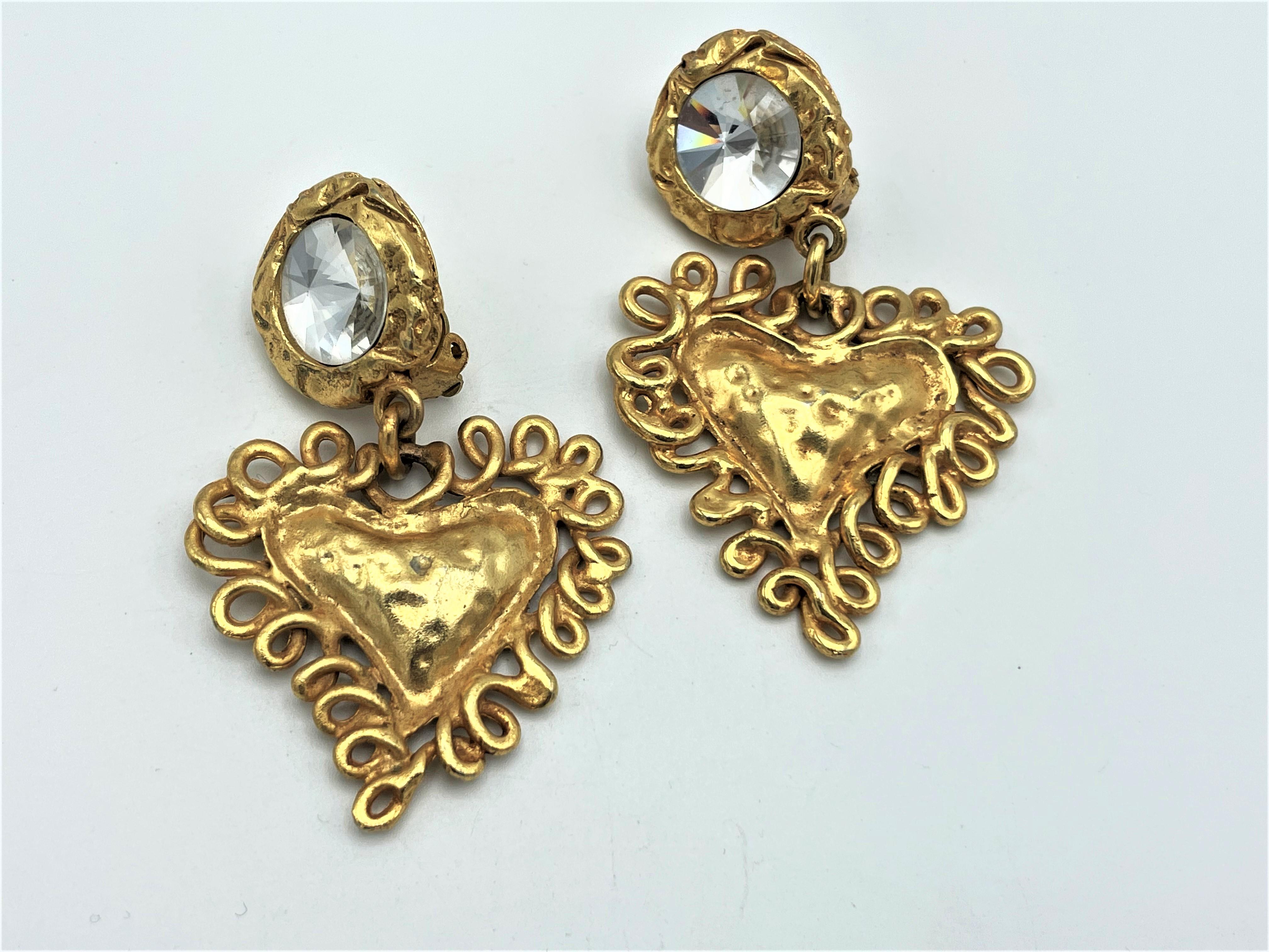 Round Cut Heart clip-on earring by Christian Lacroix Paris, gold plated, signed 1980s