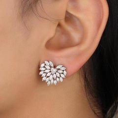3.70 Carat Heart Marquise Natural Diamond Cluster Stud Earrings, 14k White Gold