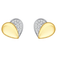 Heart Collection Ear Studs 18 Karat Yellow Gold White Gold Pave Diamonds