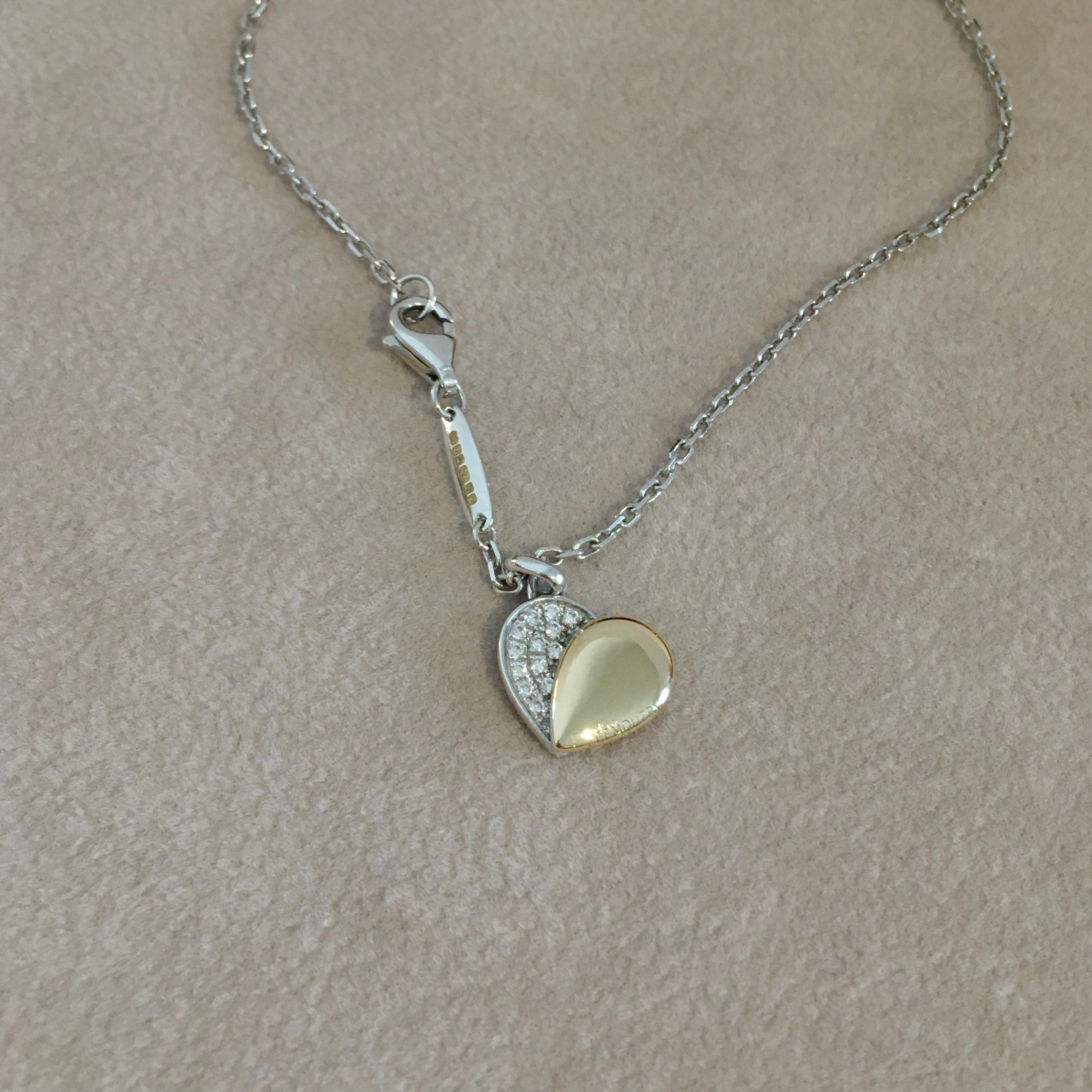 Brilliant Cut Heart Collection Pendant Necklace 18 Karat Yellow Gold White Gold Pave Diamonds For Sale
