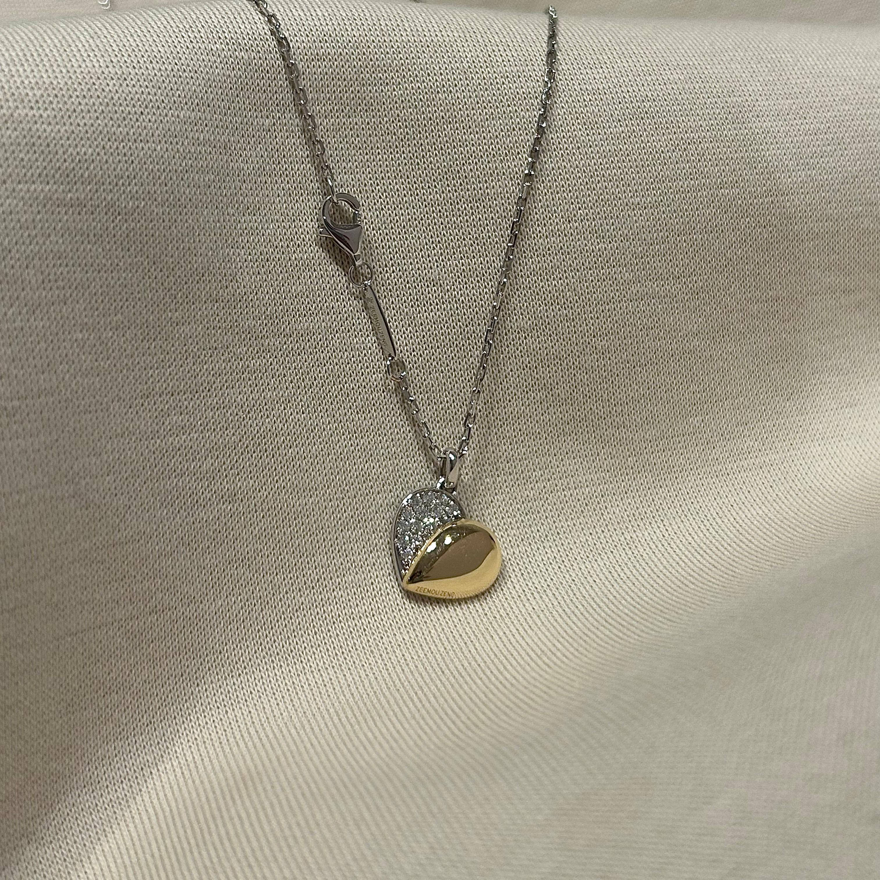 Artisan Heart Collection Pendant Necklace 18 Karat Yellow Gold White Gold Pave Diamonds For Sale