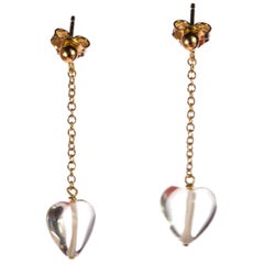 Heart Crystal Rock 18 Karat Yellow Gold Dangle Chic Valentine's Day Earrings