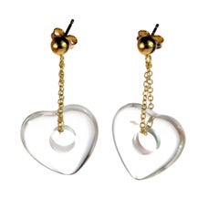 Heart Crystal Rock 18 Karat Yellow Gold Dangle Valentine's Day Earrings